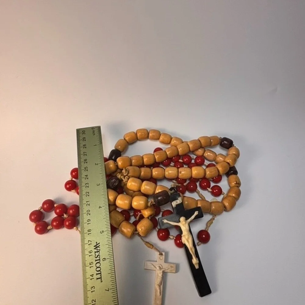 Vintage Wall Rosary Lot Wood Acrylic 33 in Hand Tied
